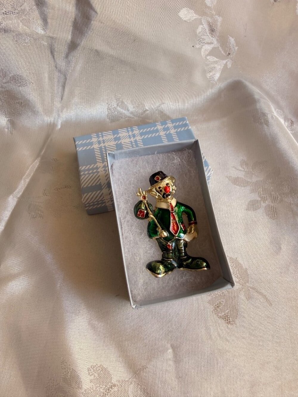 Red Rhinestone Gold-Tone Colorful Enameled Clown Pin